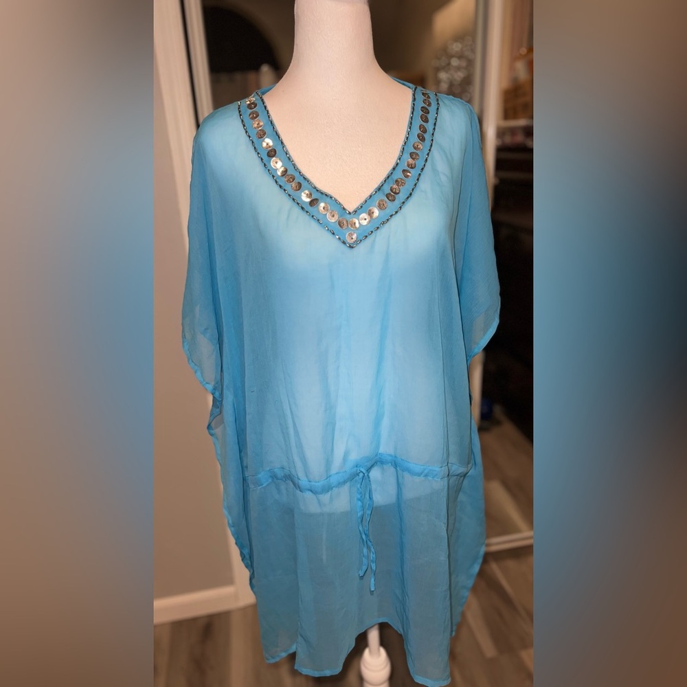 Blue Sheer/Sequin Beach Coverup